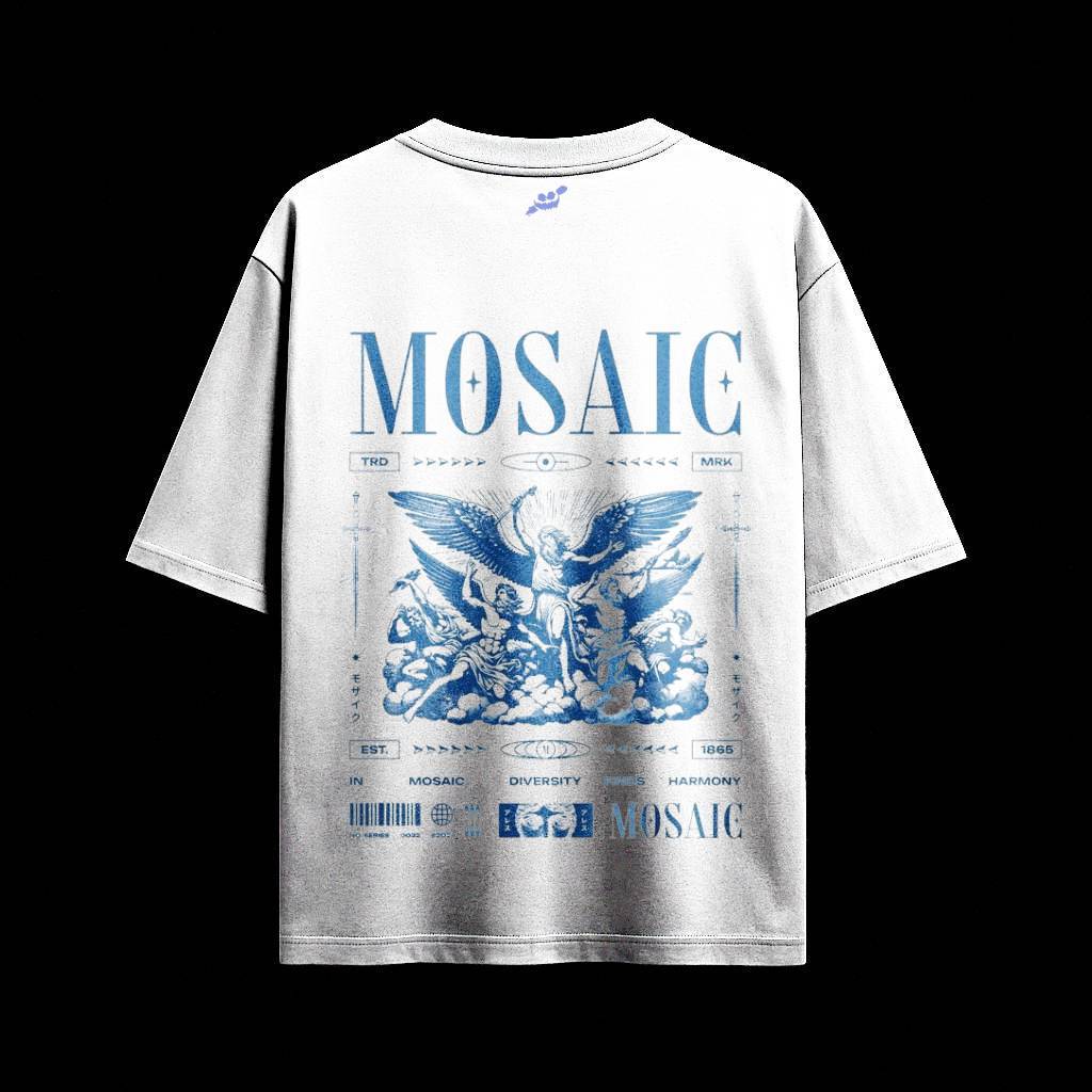 Mosaic White Round Neck Black