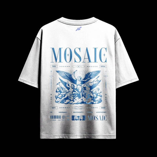 Mosaic White Round Neck Black