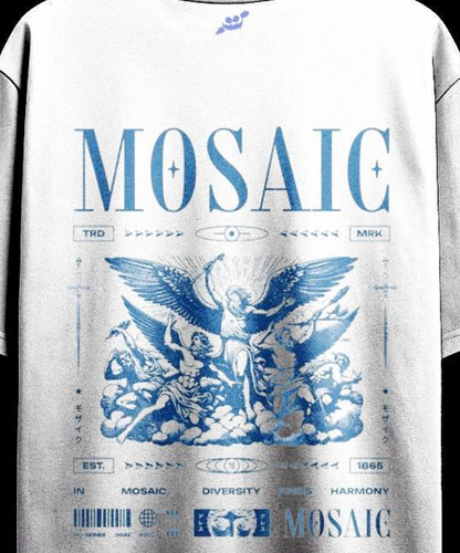 Mosaic White Round Neck Black